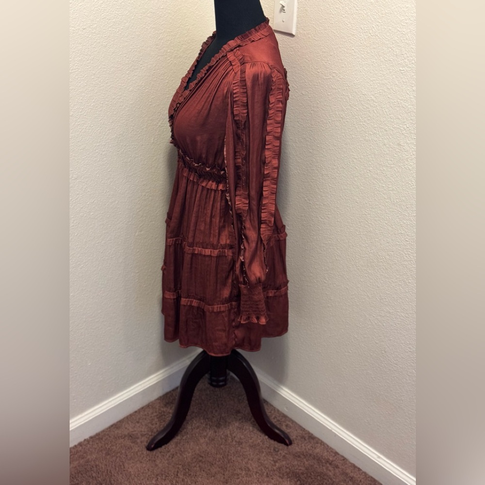 OPT ONE PRETTY TIME BURNT ORANGE SATIN MINI DRESS TIENNA FIT FLARE M NEW $138 - Picture 4 of 11